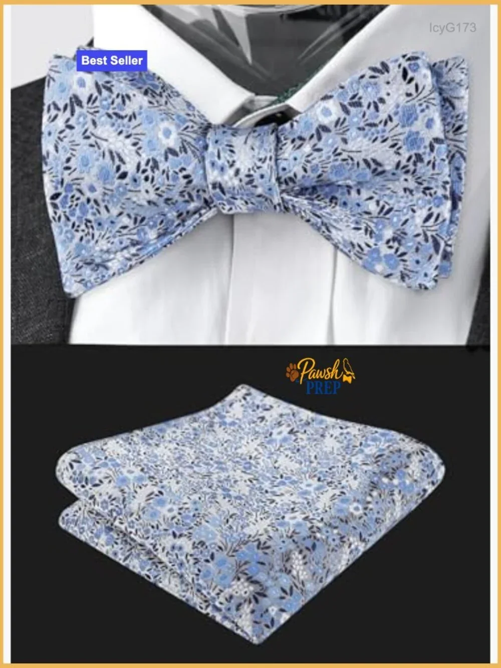 Self-Tied Bow Tie and Pocket Square Set, Floral Pattern, Polyester, Adjustable